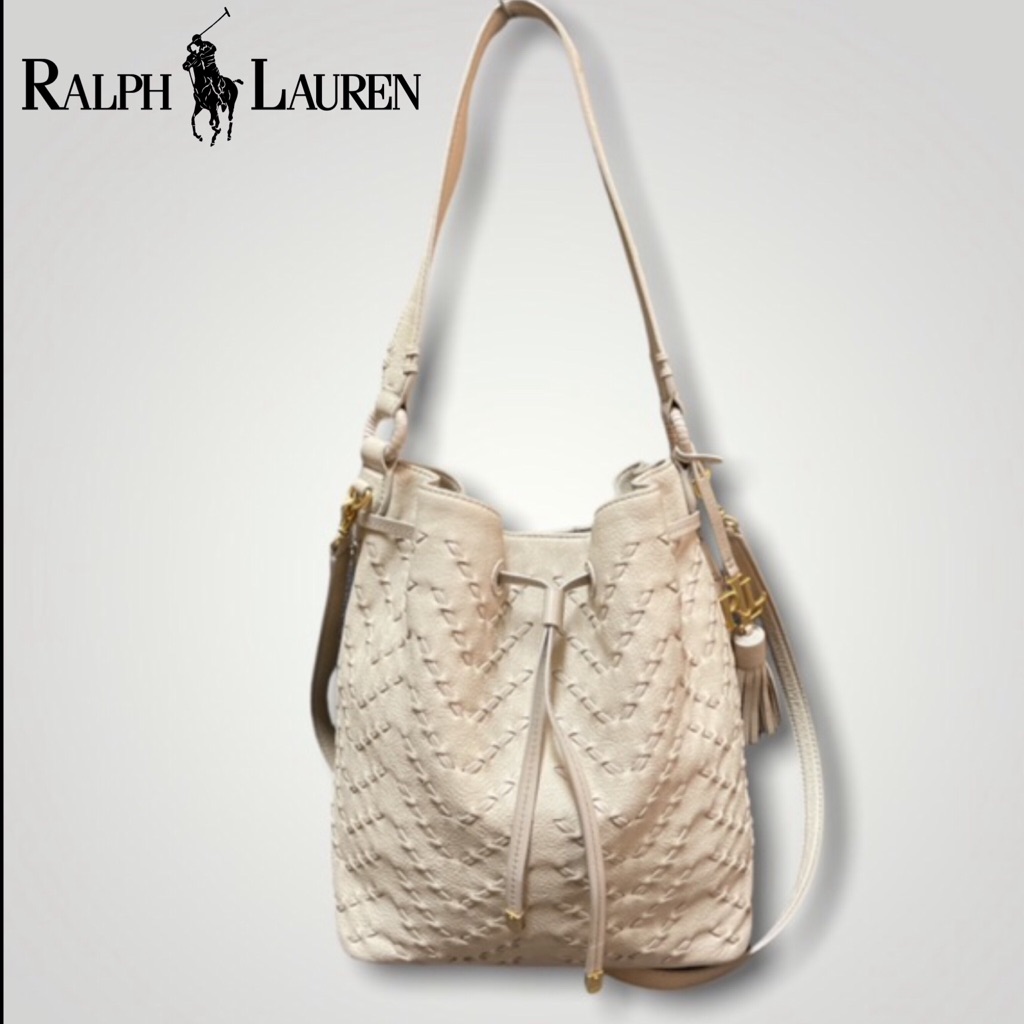 Polo Ralph Lauren Leather Woven Drawstring Bag